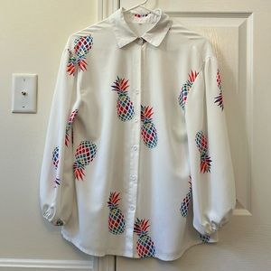 Women’s white pineapple dress shirt